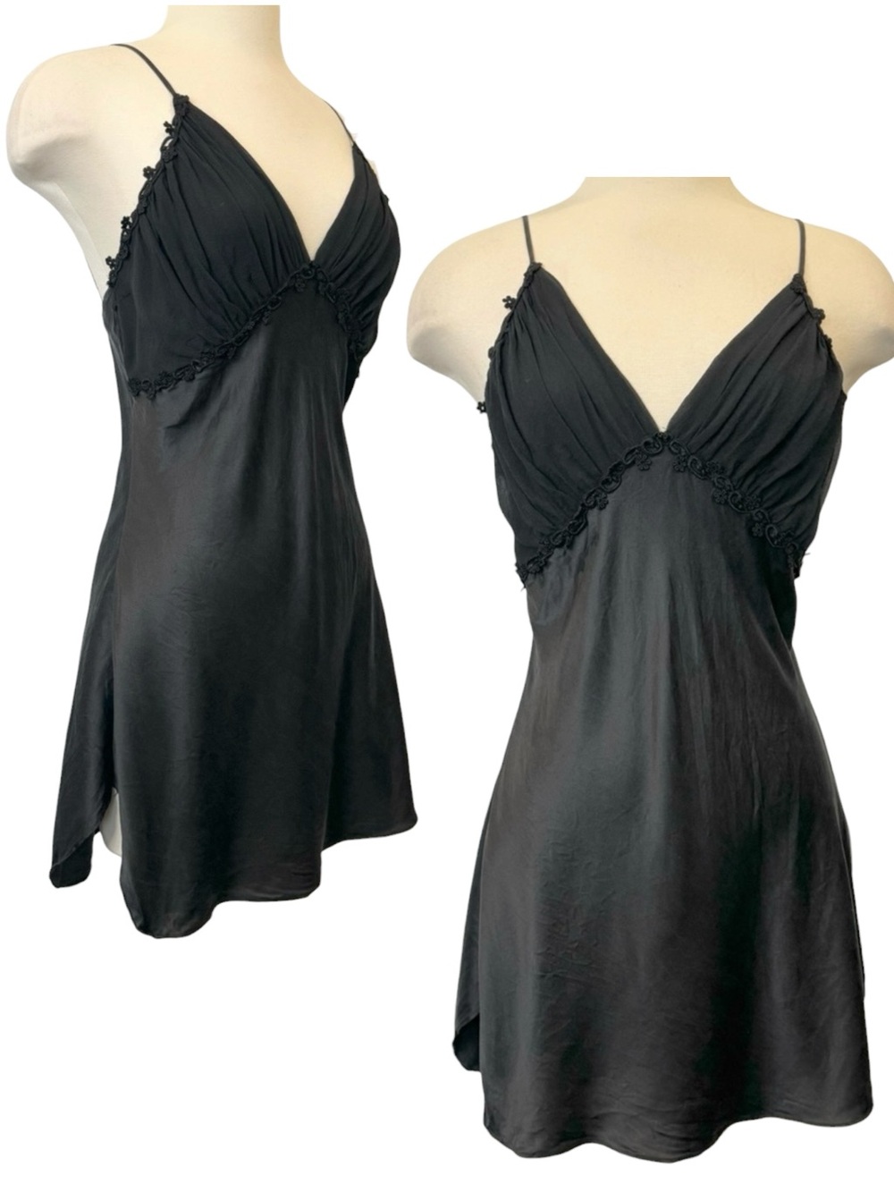 90s Victoria’s Secret Silk Black Chiffon Ruffle Bias Cut Vintage Slip Dress